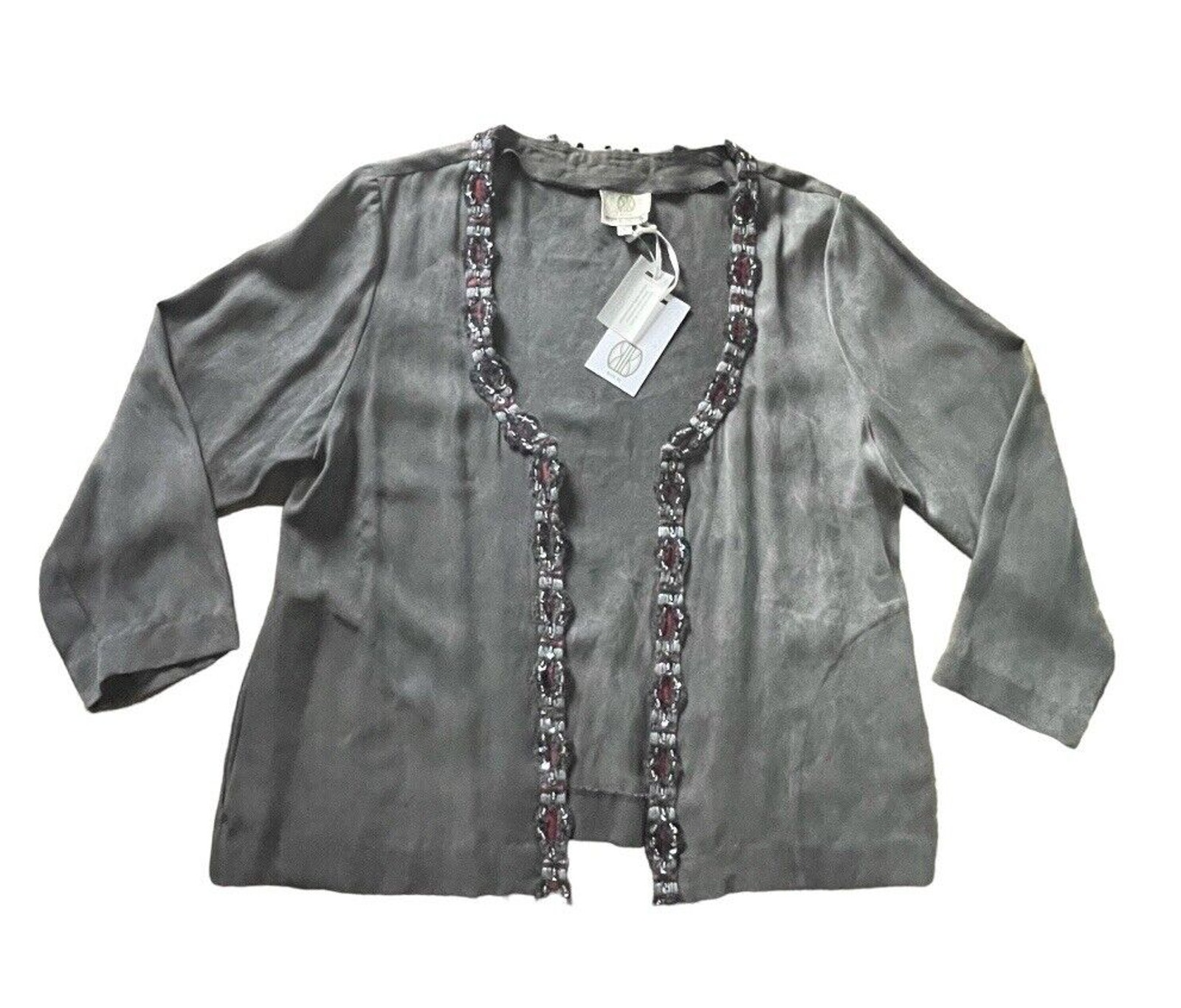 Nwt Koch Emmanuel Shirt Womens Large Gray Tencel Lightweight Open Front Usa $385